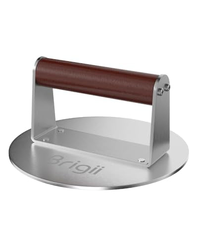 Brigii 6.3" Stainless Steel Smash Burger Press, Heavy Duty Burger Smasher for Crispy Smash Burgers, Round Grill Press for Griddle and Grill, Dishwasher Safe - size: 6.3"