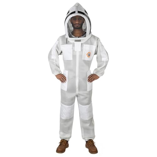 BP-411 Beekeeping Full Suit with Fencing Hat, Breathable Mesh, Sting Protection - Ultra Light Air Mesh - color: White, size: 3X-Large