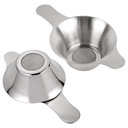 AUEAR, 2 Pack Different Size Stainless Steel Mini Strainer Fine Mesh Tea Funnel Coffee Filter with Double Handles - size: 2 Pack