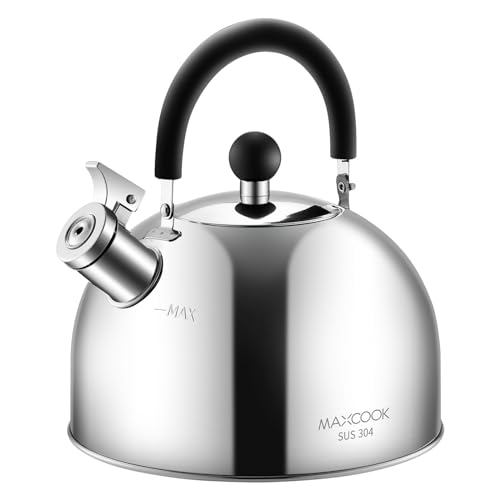 304 Stainless Steel Whistling Tea Kettle 3.17 Quart/3L Tea Pot, Suitable to Boiling Water & Tea on Induction Stove, Gas Stove Top - color: Silver, size: 3.4 Quarts