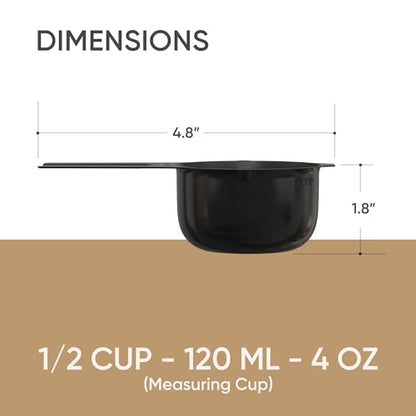 Color Up ½ Cup Measuring Cup (120 ml) – Premium Black Stainless Steel, Accurate for Wet & Dry Ingredients, Embossed Markings, Easy-Pour Spouts, Dishwasher-Safe, Kitchen Essential - size: 1/2 Cup (120 ml) Black