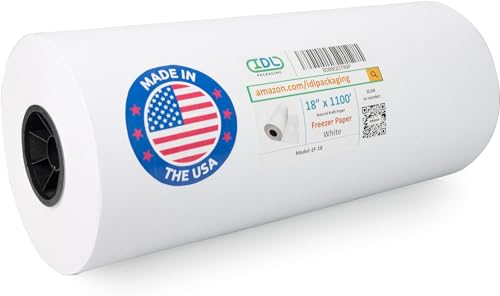IDL Packaging Freezer Paper 18" x 13200" (1100 feet) - USA-made Large White Freezer Paper Roll for Freezing Food - Plastic Coated Freezer Material for Maximum Safe Protection by IDL Packaging - color: White, size: 18" X 1100 Feet, 1 Roll