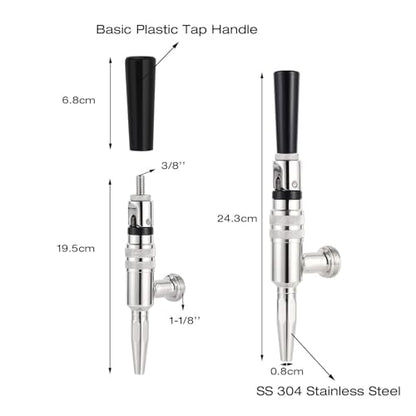 MRbrew Stout Beer Coffee Faucet – 304 Stainless Steel Keg Beer Tap for Cold Brew Coffee & Nitro Beer, Beer Faucet Homebrew Kegerator Tower Tap with Standard Black Plastic Tap Handle