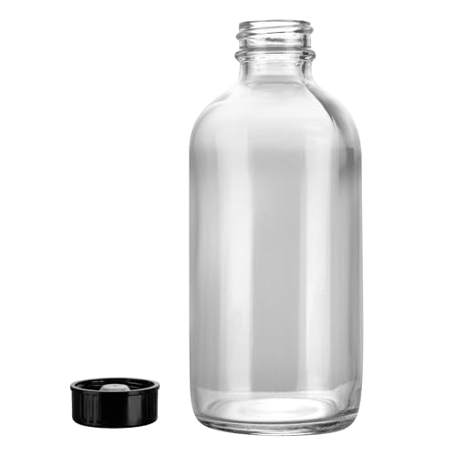 Vetri 8 oz Boston Round Clear Glass Bottle - with Black Phenolic Cap - 2 1/2" x 2 1/2" x 5 1/2" - color: Clear, size: 8 oz