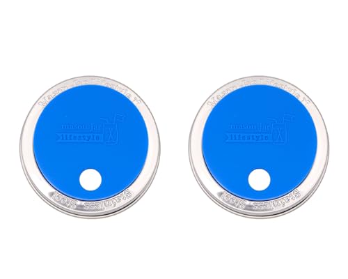 Bright Blue Silicone Straw Hole Tumbler and Fermentation Lids with Stainless Steel Bands by Mason Jar Lifestyle (2 Pack. Regular Mouth) - color: Bright Blue, size: Regular Mouth