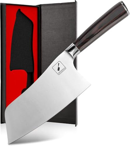 imarku Kitchen Knife, 7 Inch Ultra Sharp Butcher Knife - Japanese SUS440A Stainless Steel Meat Cleaver with Ergonomic Handle, Meat Knife for Home, Kitchen, Restaurant - color: Bronze