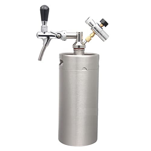 Portable Draft Keg System Stainless Steel Keg Mini Keg Draft System Stainless Steel Portable Mini Keg Dispenser Pressure Regulator Craft Beer Draft Home Brew,3.6L