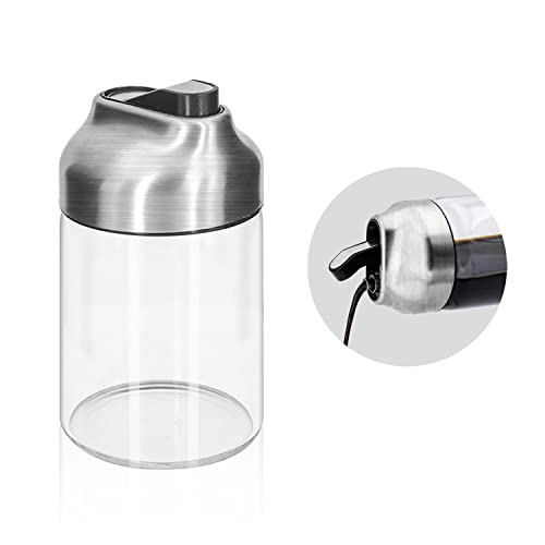 Aelga Soy Sauce Dispenser, 7oz Non-Drip Spout Oil and Vinegar Dispenser with Auto Flip Cap, Glass Oil Cruet for Kitchen Cooking - color: Silver, style: 7OZ Set of 1