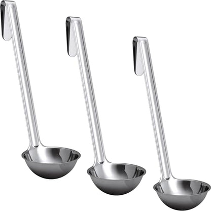 Super Sturdy, Ergonomic 2 Oz. Soup Ladle 3 Pk. Stainless Steel Ladles with Long Handles. Best Kitchen Accessories for Stirring, Portioning and Serving Soups, Chili and Stew in Restaurants and at Home - size: 2oz-3pk