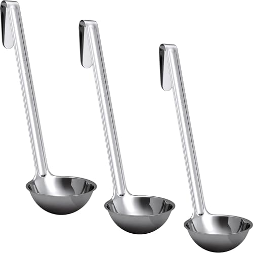 Super Sturdy, Ergonomic 2 Oz. Soup Ladle 3 Pk. Stainless Steel Ladles with Long Handles. Best Kitchen Accessories for Stirring, Portioning and Serving Soups, Chili and Stew in Restaurants and at Home - size: 2oz-3pk