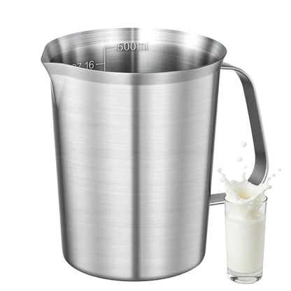 Stainless Steel Measuring Cup with Easy-Read Scales, Unbreakable, Comfort Grip Handle for Cooking, Baking, Mixing Drinks, Pet Food (16oz) - size: 16oz