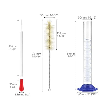 QWORK 100 mL Thick Glass Graduated Cylinder with Bumper Guards & Cylinder Brush, Measuring Liquid Lab Cylinders