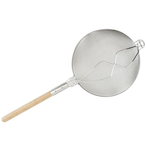 Winco Strainer, 14-Inch Diameter, Reinforced Double Mesh, Medium, Nickel, Tan