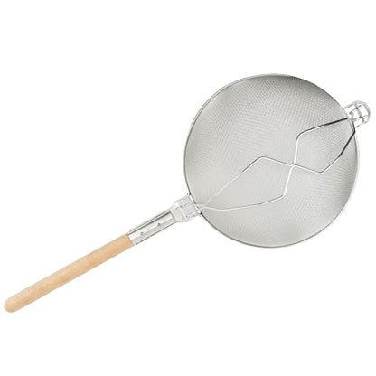 Winco Strainer, 14-Inch Diameter, Reinforced Double Mesh, Medium, Nickel, Tan