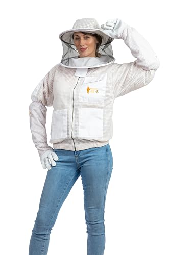 -- Beekeeping Fully Ventilated Jacket in Multi-Color with Round Veil (S, White) - color: White, size: Small