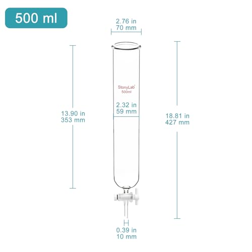stonylab Dropping Funnel, Borosilicate Glass Burette Funnel with PTFE Stopcock for Laboratory and Home Use, 500 ml - size: 500 ml