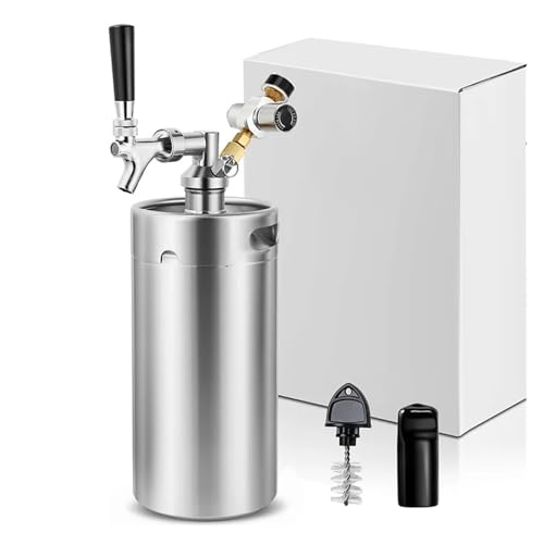 Home Brewing 3.6L(128OZ) Growler Tap System Mini Keg Beer Faucet Dispenser Pressurized Beer Keg with Co2 Regulator Keep Carbonation Brewing Accessories(Silvery) - color: Silvery