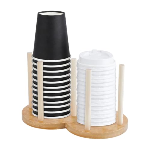 NBEADS 1 Set Tumbler Lids Organizer, Wood Cup Drying Rack 2-in-1 Double-Circle Standing Storage Holder for Mason Jar Lids Cups BottlesKitchen Organizers and Storage, 4.39x7.95x4.72 Inch