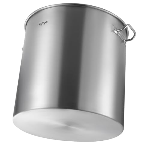 VEVOR Stainless Steel Stockpot, 100 Quart Large Cooking Pots, Cookware Sauce Pot with Basket, Lid, and Handle, Heavy Duty Commercial Grade Stock Pot, Sanding Treatment, for Large Groups Events Silver - size: 100 Quarts