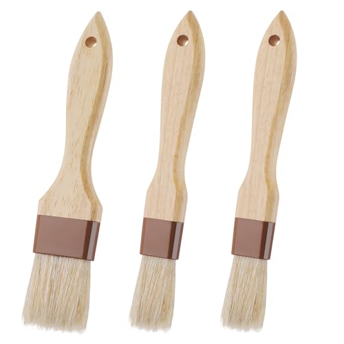 3 Pack Natural Bristle Pastry Brush for Basting Baking Cooking Food | Wooden Handle for Grilling & BBQ, Shed-Resistant Cooking Brushes for Sauce, Oil, Butter and Marinade