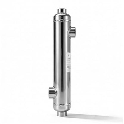 AB Swimming Pool Heat Exchanger 85kBtu Stainless Steel 316L Opposite Side Ports 1 1/2" & 1" FPT w/Brackets - size: 85K-2+Brackets