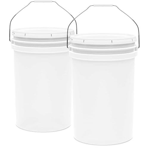 6.5-Gallon White Bucket Pail Container with Lid | Food Grade | Heavy-Duty Approx 90 MIL Extra Durable | Metal Handles with Plastic Grip | Multi-Use | Easy Stack and Store | BPA Free - 2 Pack - color: White - 6.5 Gallons, size: 2 Packs