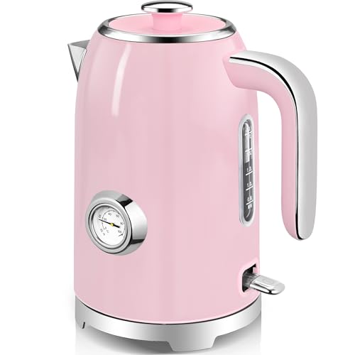 SUSTEAS Electric Kettle - 57oz Hot Tea Water Boiler with Thermometer, 1500W Fast Heating Stainless Steel Pot, Cordless LED Indicator, Auto Shut-Off & Boil Dry Protection, Pink - color: Pink