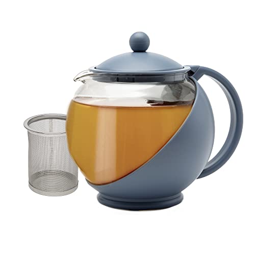 Primula Half Moon Teapot with Removable Infuser, Glass Tea Maker with Reusable Fine Mesh Stainless Steel Filter, Dishwasher Safe, 40-Ounce, Blue - color: Blue