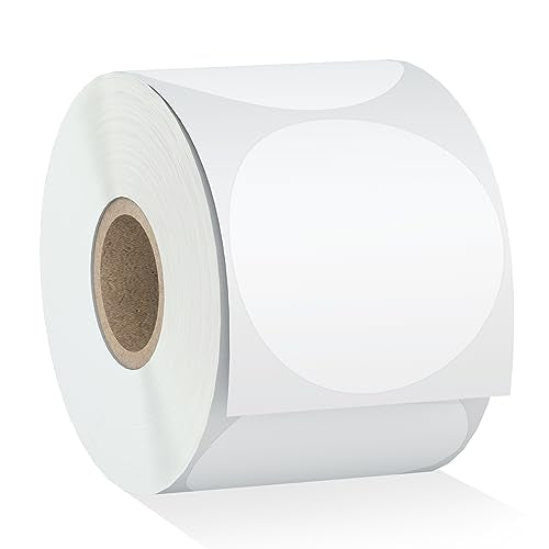 Misofuki 350 Pcs 3 inch White Round Thermal Sticker Labels Roll Used with Zebra, Rollo, MUNBYN, Self-Adhesive Circle Multipurpose Direct Thermal Labels for DIY Logo Design, QR Code, Inventory Stickers - color: C-3-wt