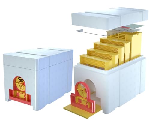 1set Nuc Box for Bees, 120kg/m³ High Density Foam Beehive Kit with 4 Plastic Frames & 1 Feeder, Queen Bee Mating Rearing Hives Essential Beekeeping Supplies