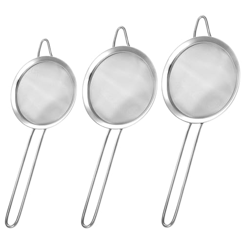 3 Pack Fine Mesh Strainer, Small Stainless Steel Sieves with Handles, for Steeping Loose Leaf Tea, Straining Cocktail, Juice and Sifting Flour, Powdered Sugar - color: 3pcs