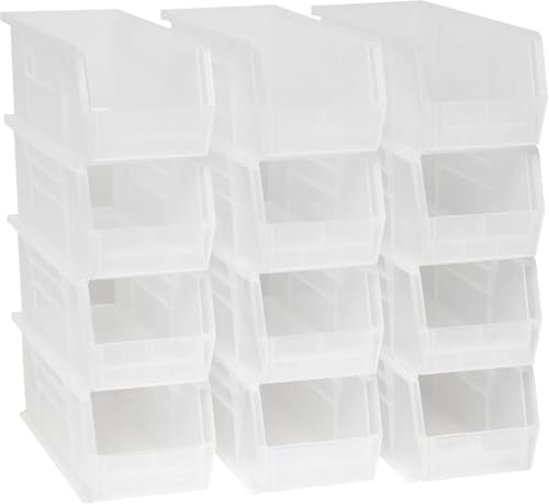 Akro-Mils 30234 AkroBins Plastic Storage Bins, Space-Saving Stackable Bins for Garage, Pantry, Craft Organization, 15" x 5" x 5", Clear, 12-Pack - color: Clear
