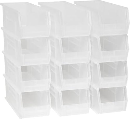 Akro-Mils 30234 AkroBins Plastic Storage Bins, Space-Saving Stackable Bins for Garage, Pantry, Craft Organization, 15" x 5" x 5", Clear, 12-Pack - color: Clear