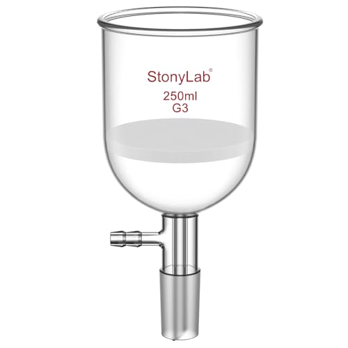 StonyLab Borosilicate Glass Buchner Filtering Funnel with Fine Frit(G3), 76mm Inner-Diameter, 80mm Depth, with 24/40 Standard Taper Inner Joint and Vacuum Serrated Tubulation (250ml) - size: 250 mL