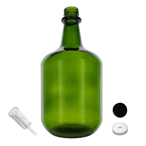 Home Brew Ohio 3L Jug Champagne Green - White Cap with Hole, Econo Three-Piece Airlock, and Black Metal Cap