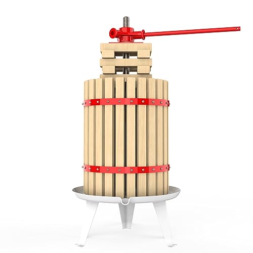 4.75 Gallon Fruit and Wine Press, Manual Cider Juice Maker with Solid Beech Wood Basket & Heavy-Duty Stand for Apples, Grapes, Berries - color: Red, size: 4.75 Gallon