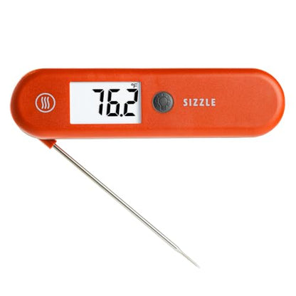 ThermoWorks SIZZLE Digital Meat Thermometer – Instant Read in 2 Seconds, Waterproof, Folding Probe with Magnetic Back, Auto-Rotating Backlit Display, for Cooking Food, Grill & BBQ - Cayenne Pepper Red - color: Cayenne Pepper Red