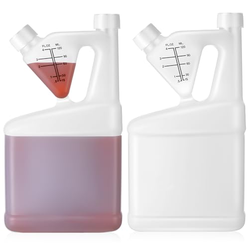 2 Pcs 32oz Tip Measure Containers Tip and Pour Measuring Containers HDPE Chemical Measuring Cups with Lids Plastic Bottle, up to 4oz Capacity (32oz)