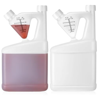 2 Pcs 32oz Tip Measure Containers Tip and Pour Measuring Containers HDPE Chemical Measuring Cups with Lids Plastic Bottle, up to 4oz Capacity (32oz)