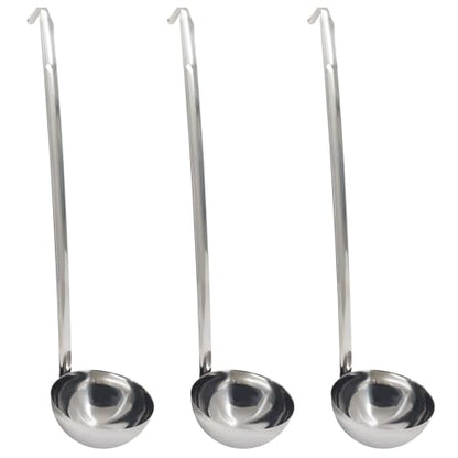 10 Oz Stainless Steel Ladle, 3 Pcs, 15" Long Handle | Sturdy Soup Ladle, 4.17" Bowl Diameter, For Stirring, Portioning and Serving, Restaurants and Home Use - size: 10 oz