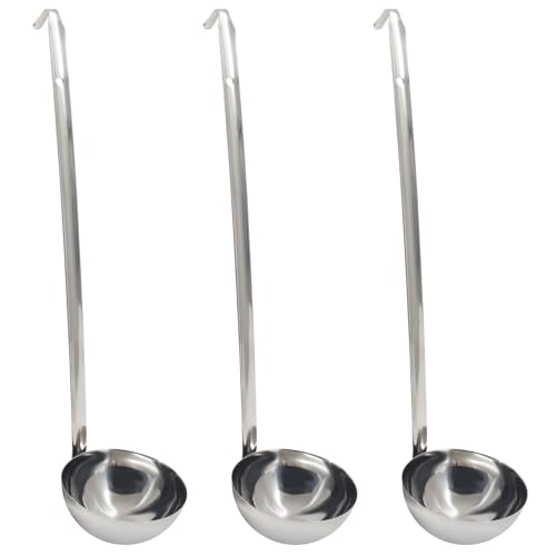 10 Oz Stainless Steel Ladle, 3 Pcs, 15" Long Handle | Sturdy Soup Ladle, 4.17" Bowl Diameter, For Stirring, Portioning and Serving, Restaurants and Home Use - size: 10 oz