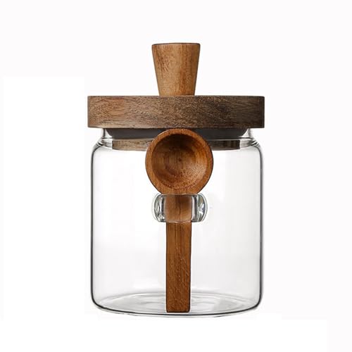 Coriario 13 OZ Glass Jar with Lid and Spoon Airtight Glass Sugar Container Wide Mouth Clear Glass Coffee Storage Canister for Food Tea - color: clear-13oz