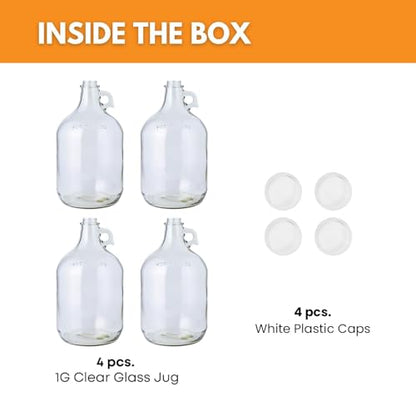 Fastrack 4-Pack 1 Gallon Glass Jug (128 oz) with White Plastic Caps – Multipurpose 1 Gallon Jug, & Detergent Dispenser for Laundry, Glass Jar for Liquids, Water & Juice - style: 4 Pack