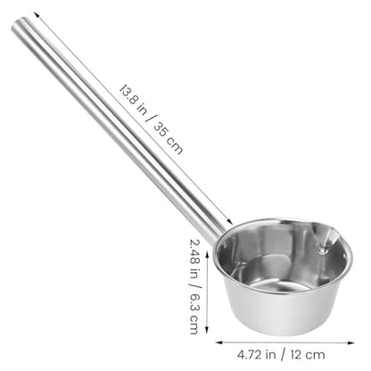 Stainless Steel Long Handle Water Scoop Kitchen Ladle with Spout 35cm Extra-long Handle Household Water Spoon for Cooking and Gardening Use