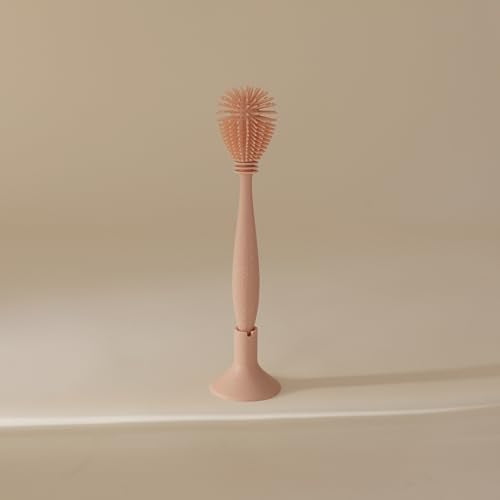 mushie Baby Bottle Brush | Soft Silicone with Suction Base (Blush) - color: Blush