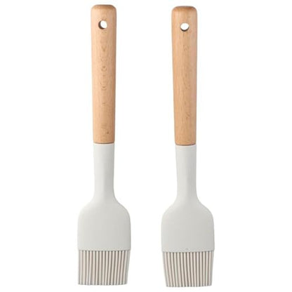 2Pcs Silicone Oil Brush with Wooden Handle,Durable Basting Brush Pastry Brush,Easy to Clean,White Food Brushes for Cooking Baking Grilling