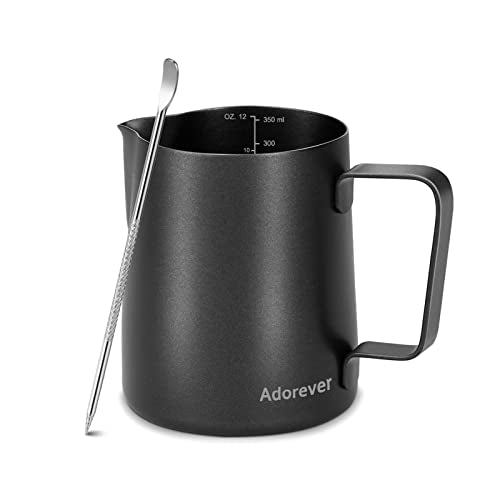 Milk Frothing Pitcher 350ml/12oz Steaming Pitchers Stainless Steel Milk Coffee Cappuccino Latte Art Barista Steam Pitchers Milk Jug Cup with Decorating Art Pen, Matte Black - color: C Matte Black, size: 12 Ounces
