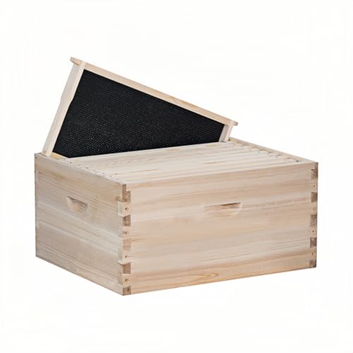 POLLIBEE 10 Frame Deep Bee Hive Box, Langstoth Deep Brood Bee Box for Beekeeper,Include Beehive Frames and Wax Foundations (unassembled)