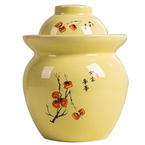 ZHOUXIAO Traditional Chinese Porcelain Pickle Jar, Landscape Painting Fermentation Crock Pickling Pot,Fermenting Jar with Water Seal Airlock Lid Stoneware Fermenter for Kimch B-0.5KG