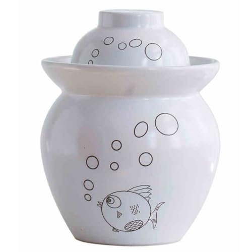 MRYBD White Pickle Jar Large Traditional Sichuan Chinese Ceramic Fermenting Jar with Water Seal Airlock Lid, Ceramic Fermentation Crock for Pickling, Kimchi, Sauerkraut 3.5L - size: 3.5L